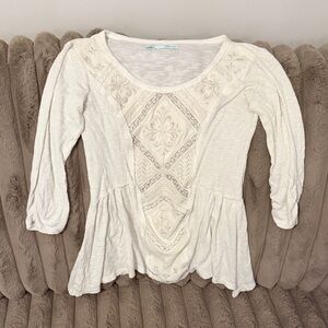 Boho Embroidered Peplum Top - Cream